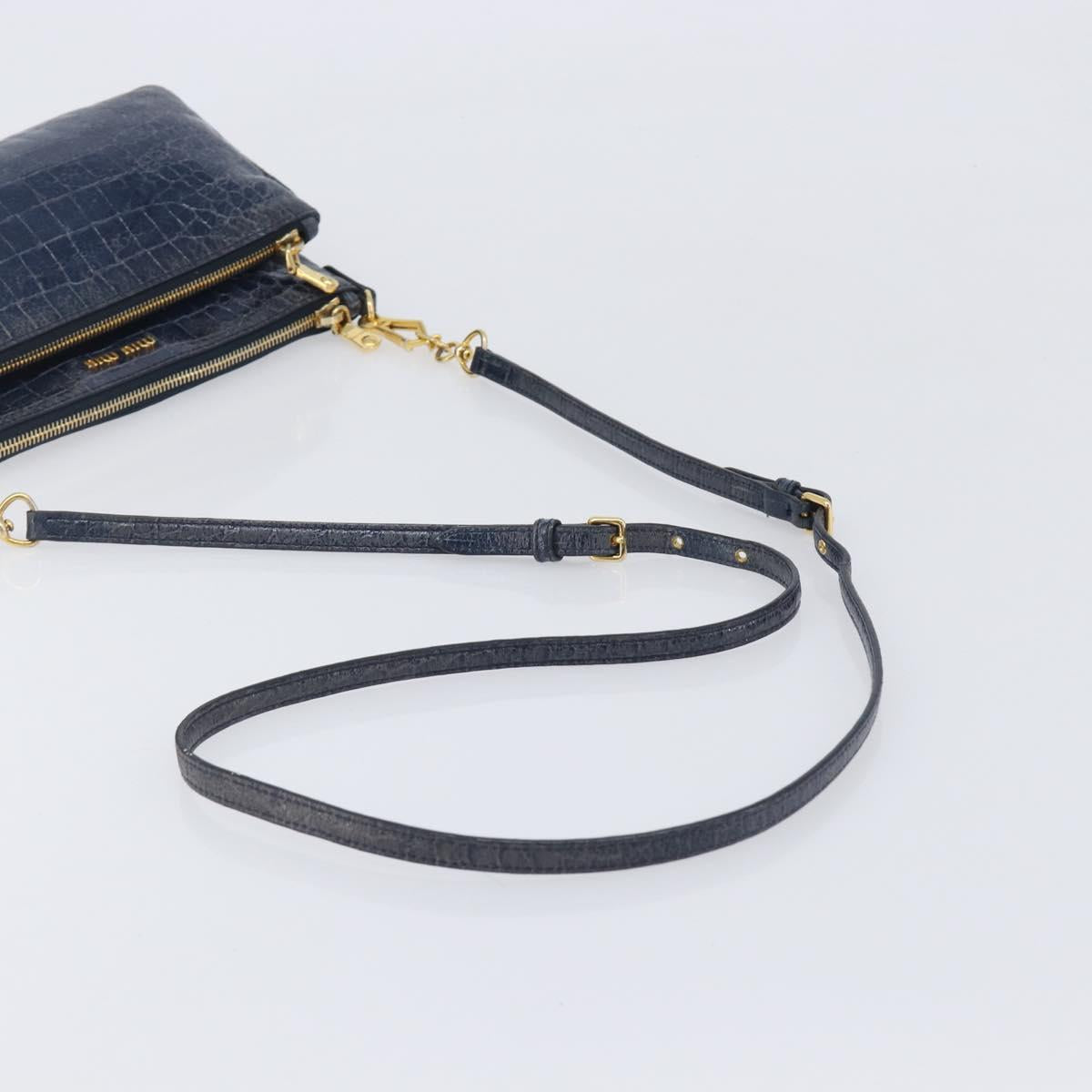 Miu Miu Shoulder Bag Leather Blue Gold Auth 167888A