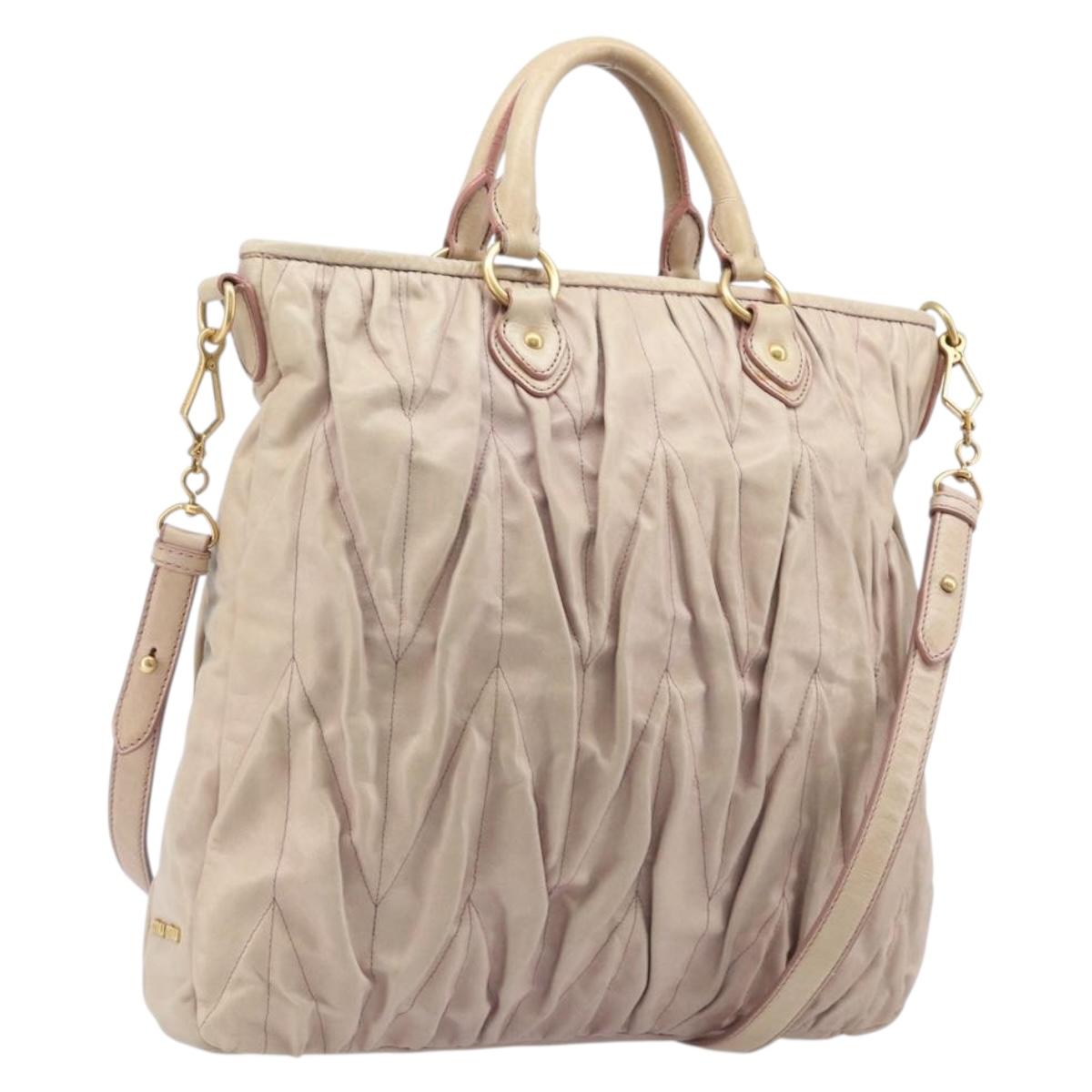 Miu Miu Hand Bag Leather 2way Pink Gold Auth 167890A