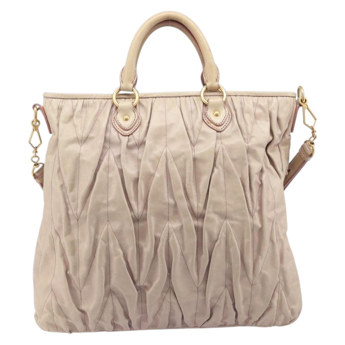 Miu Miu Hand Bag Leather 2way Pink Gold Auth 167890A