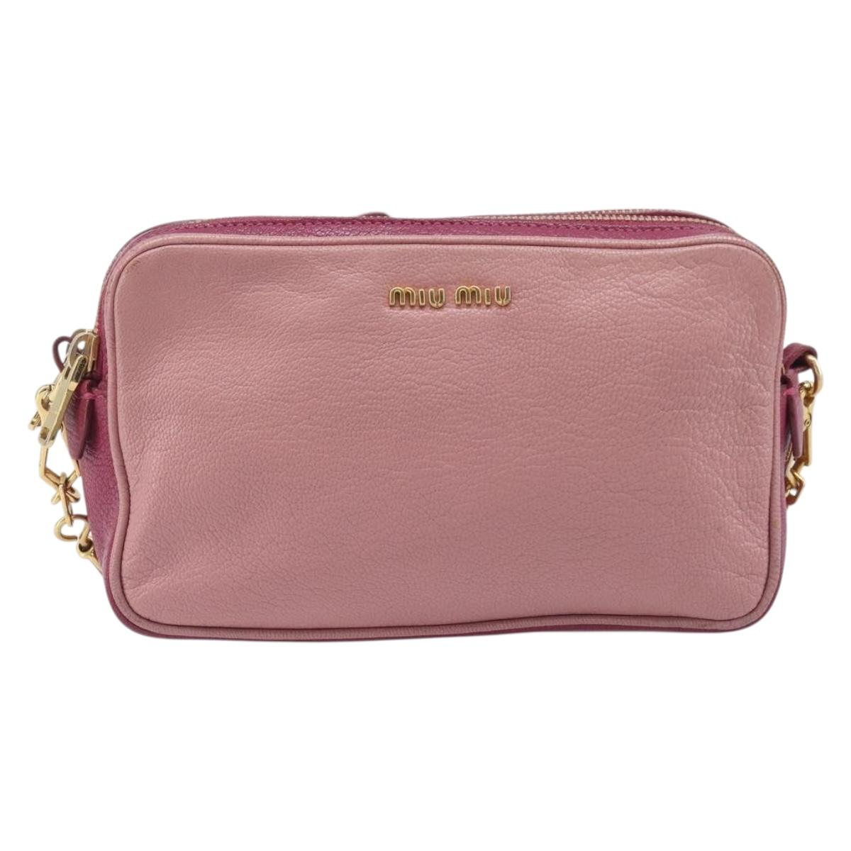 Miu Miu Shoulder Bag Leather Pink Gold Auth 167891A