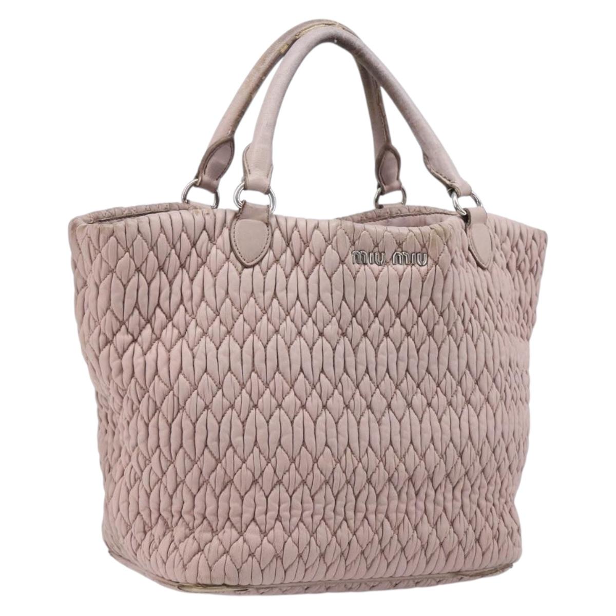 Miu Miu Matelasse Hand Bag Leather Pink Silver Auth 167892