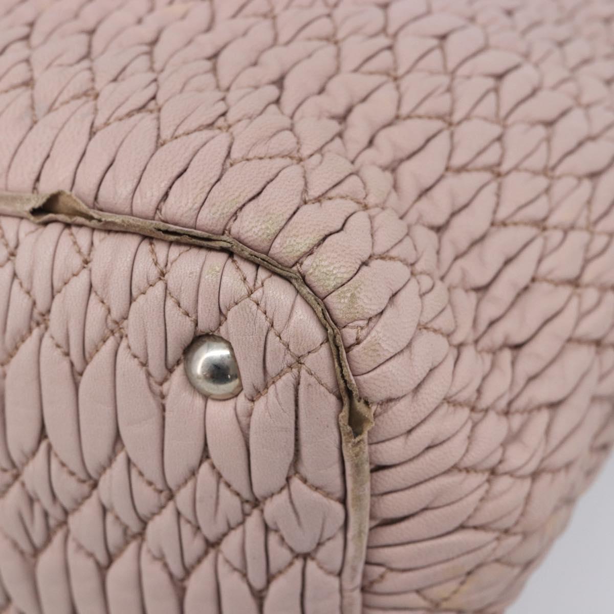 Miu Miu Matelasse Hand Bag Leather Pink Silver Auth 167892