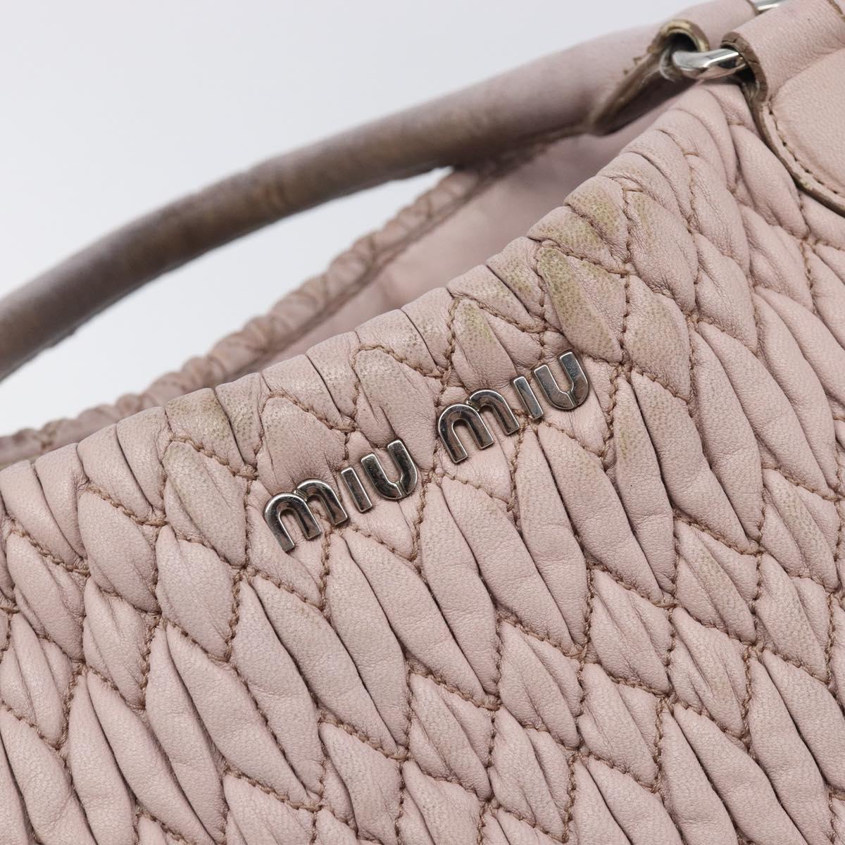Miu Miu Matelasse Hand Bag Leather Pink Silver Auth 167892