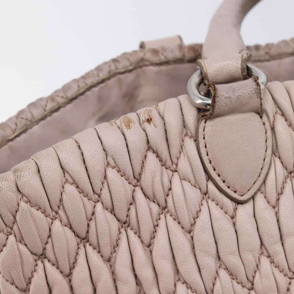 Miu Miu Matelasse Hand Bag Leather Pink Silver Auth 167892
