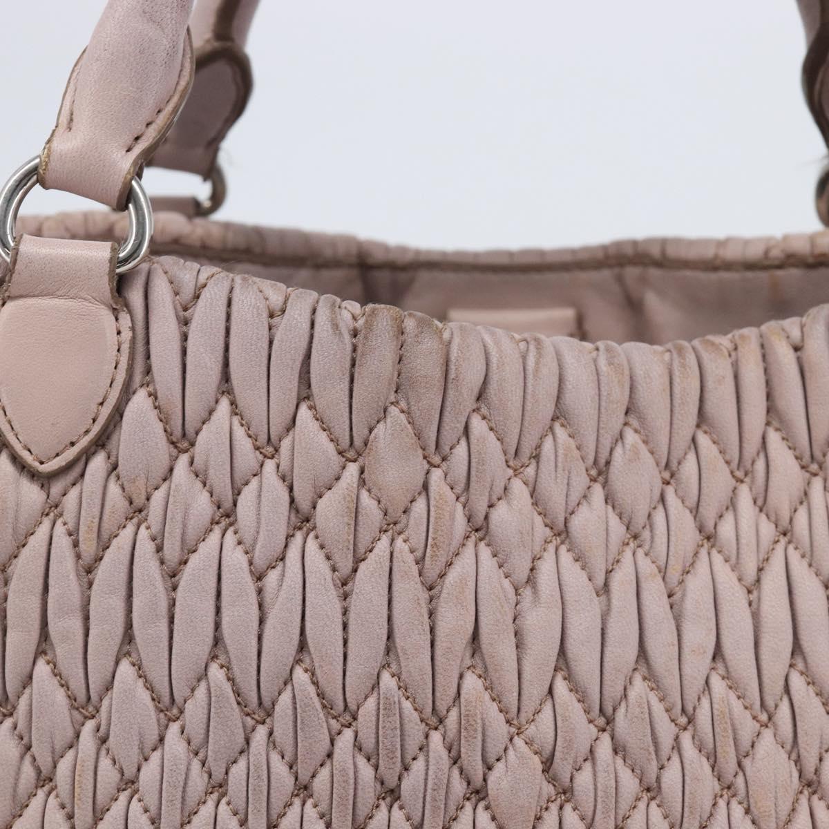 Miu Miu Matelasse Hand Bag Leather Pink Silver Auth 167892