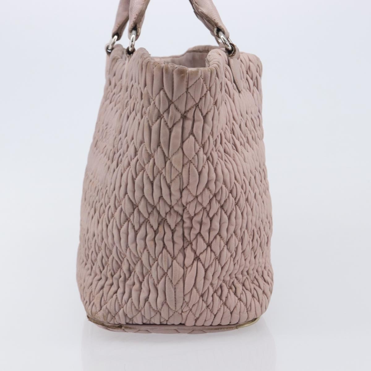 Miu Miu Matelasse Hand Bag Leather Pink Silver Auth 167892