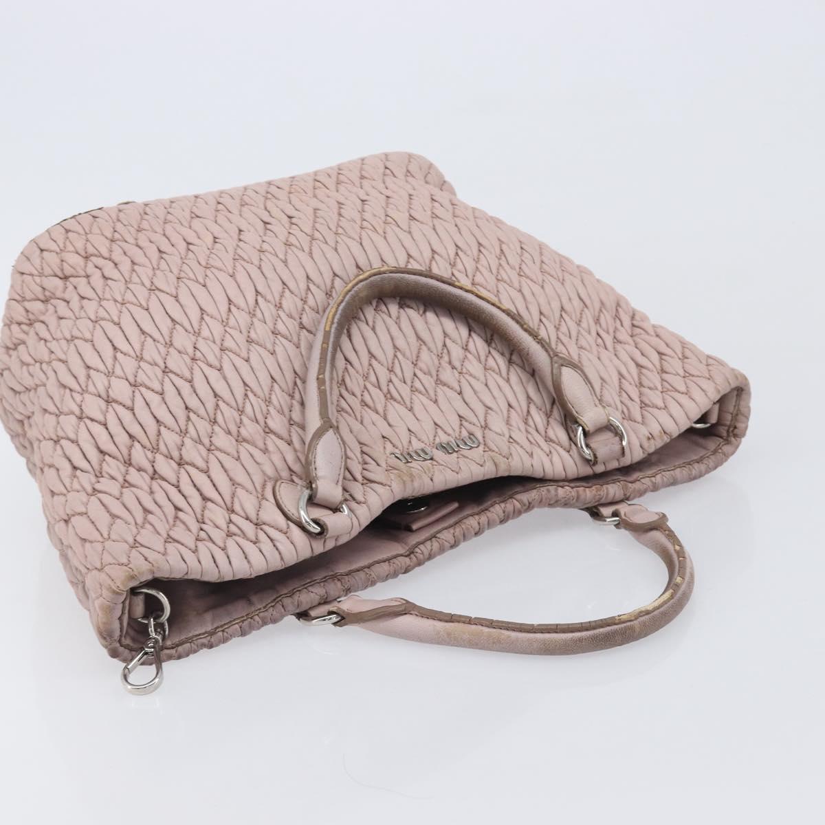 Miu Miu Matelasse Hand Bag Leather Pink Silver Auth 167892