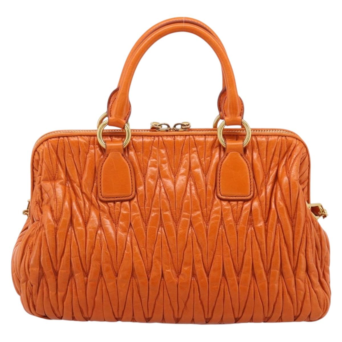 Miu Miu Matelasse Hand Bag Leather 2way Orange Gold Auth 167896A