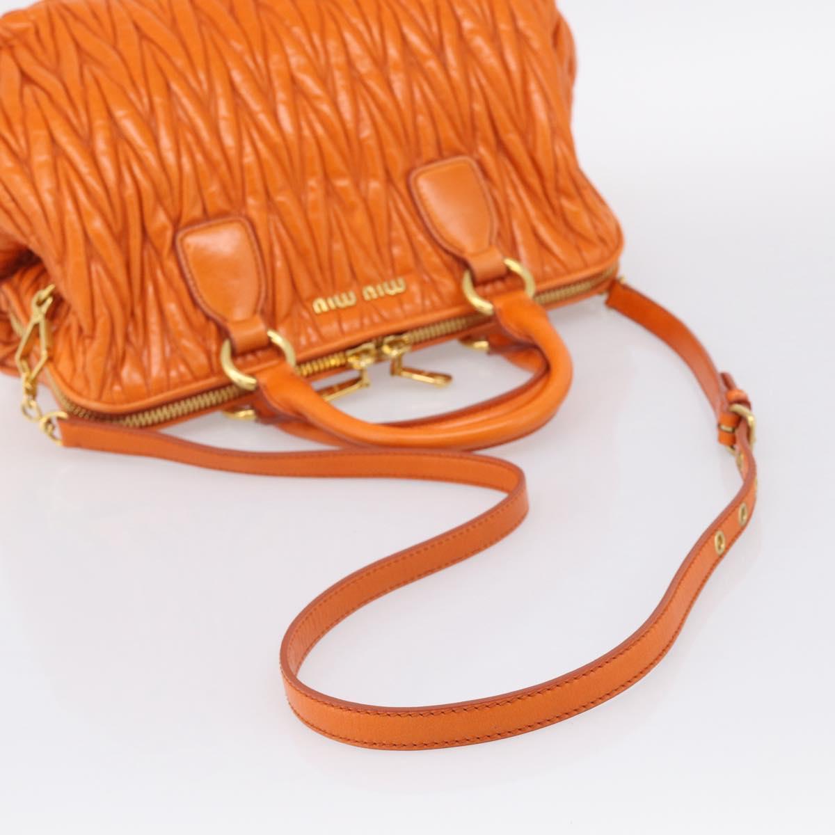 Miu Miu Matelasse Hand Bag Leather 2way Orange Gold Auth 167896A
