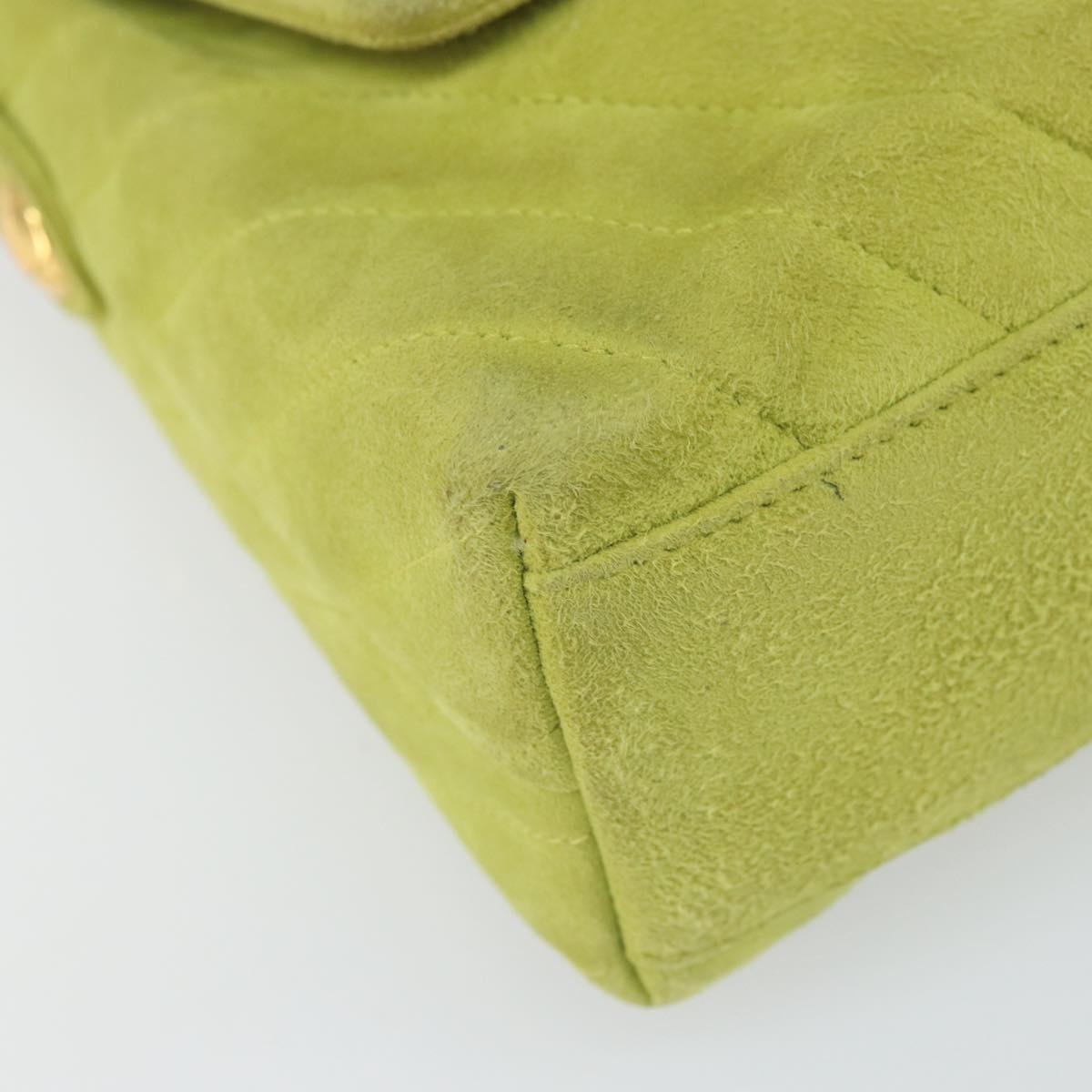 CHANEL V Stitch Shoulder Bag Suede Green Gold CC Auth 167900