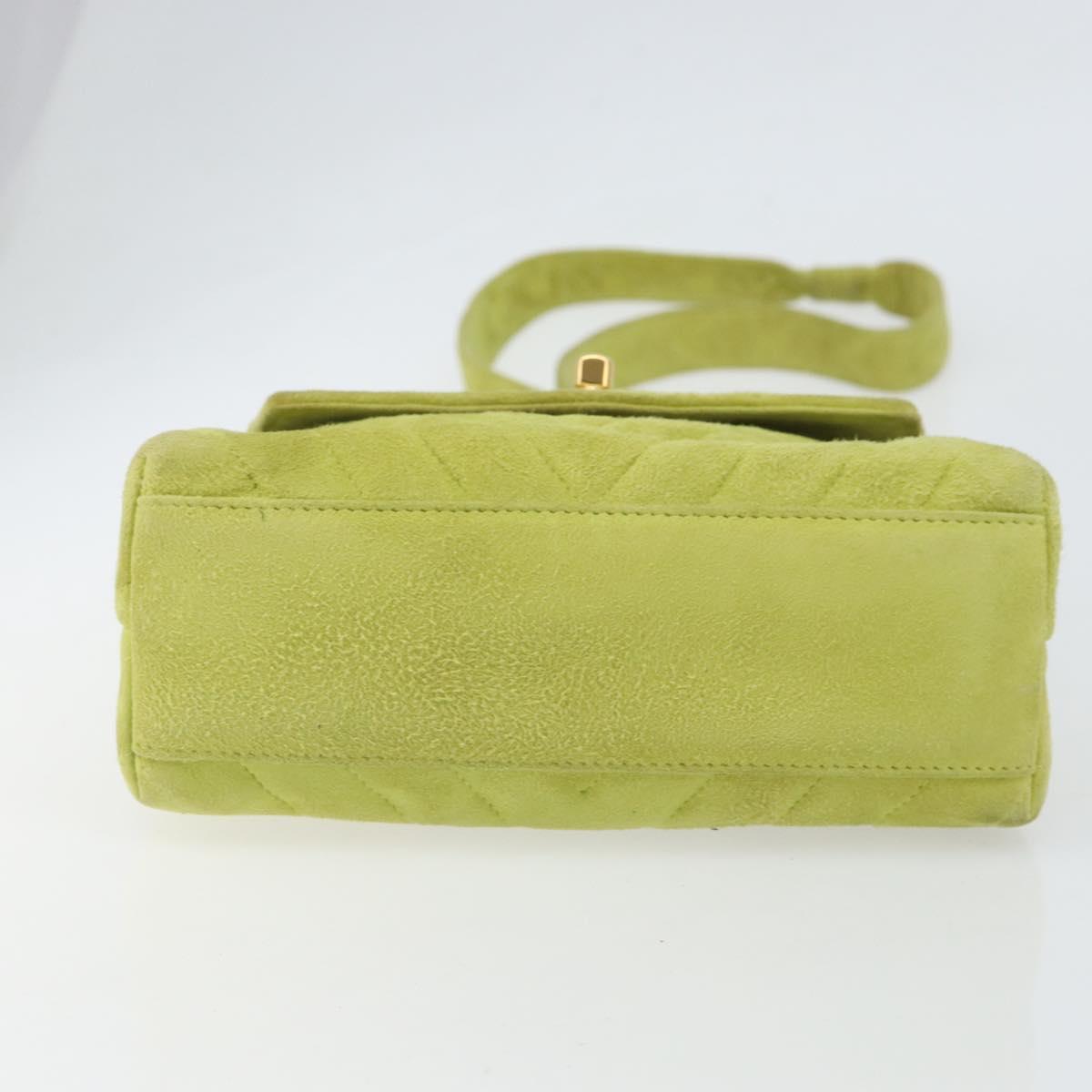 CHANEL V Stitch Shoulder Bag Suede Green Gold CC Auth 167900
