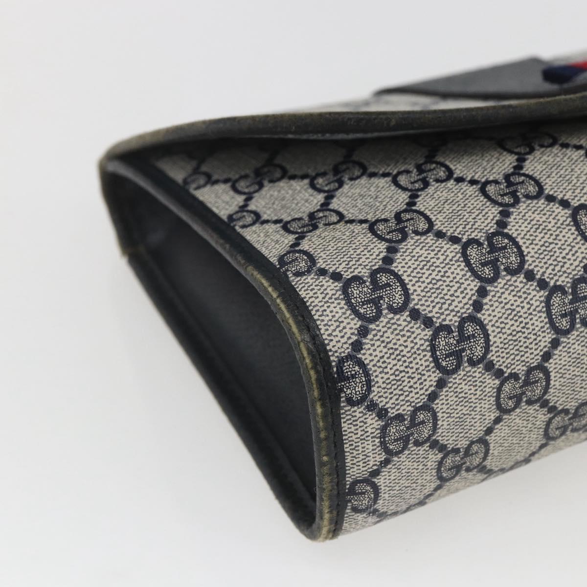 GUCCI GG Supreme Sherry Line Clutch Bag PVC Navy Gold 89 01 030 Auth 167905
