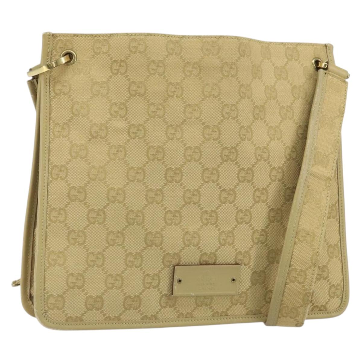 GUCCI GG Canvas Shoulder Bag Beige Gold 91762 Auth 167912