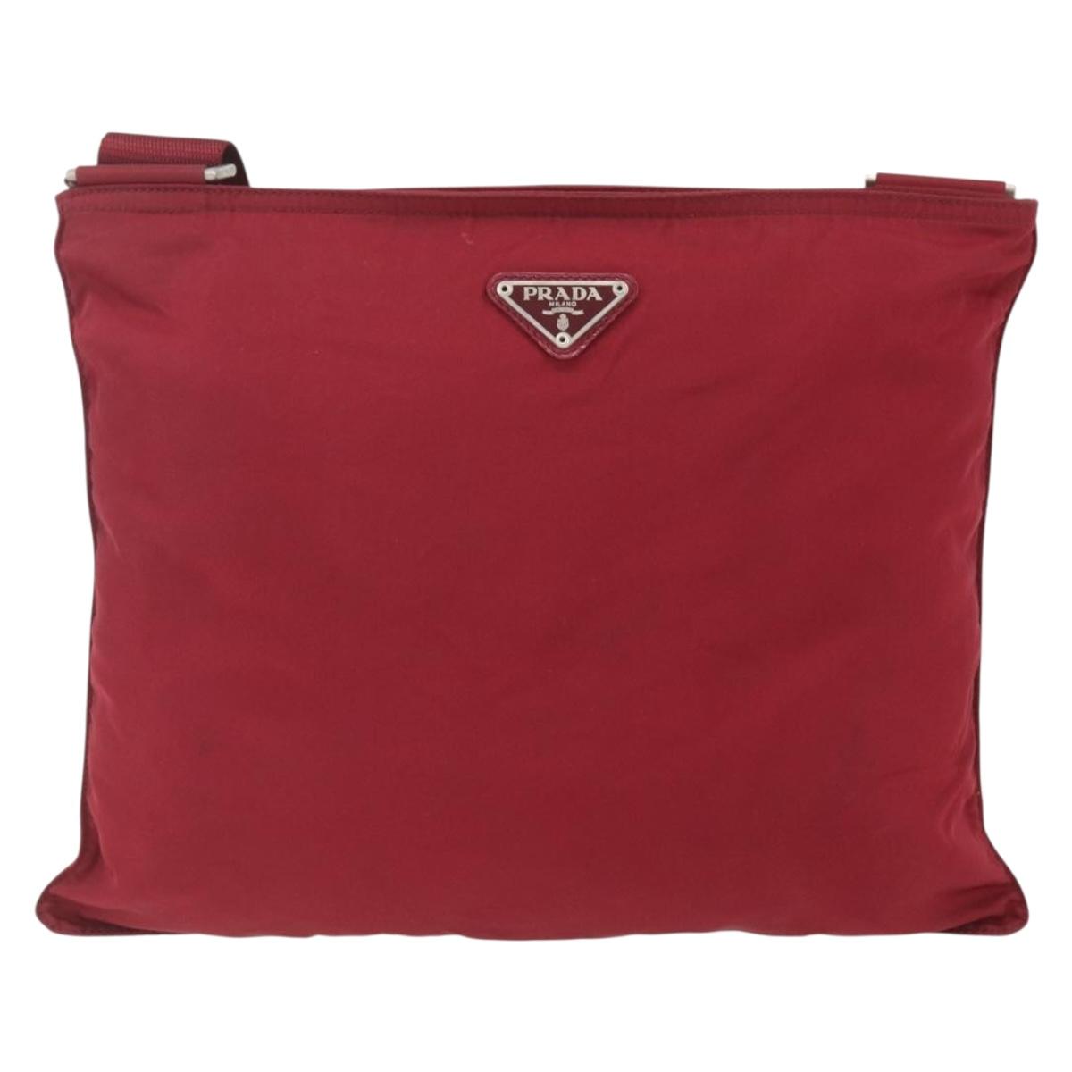 PRADA Shoulder Bag Nylon Red Silver Auth 167920