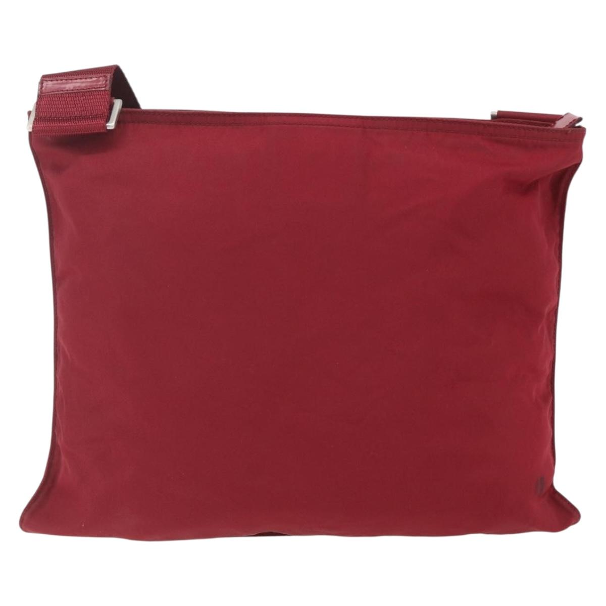 PRADA Shoulder Bag Nylon Red Silver Auth 167920