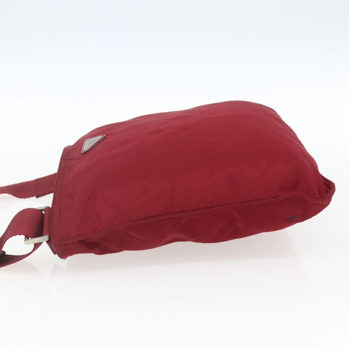 PRADA Shoulder Bag Nylon Red Silver Auth 167920