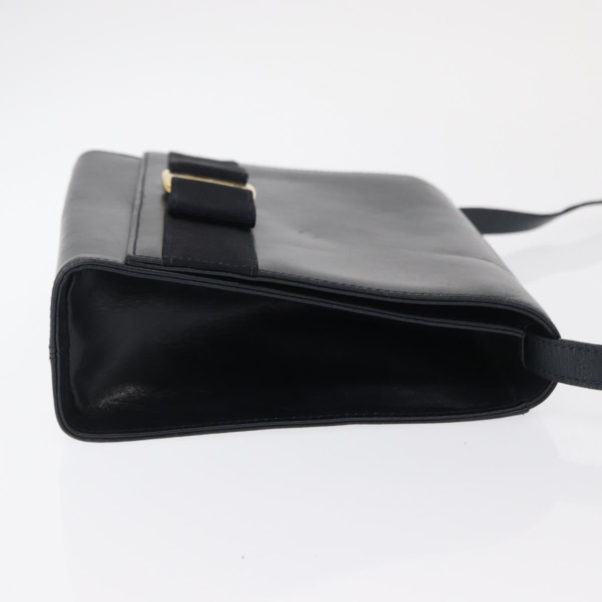 Salvatore Ferragamo Vala Shoulder Bag Leather Navy Gold Auth 167921