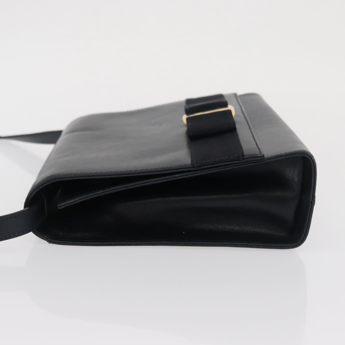 Salvatore Ferragamo Vala Shoulder Bag Leather Navy Gold Auth 167921
