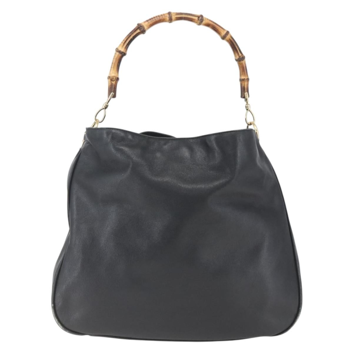 GUCCI Bamboo Shoulder Bag Leather 2way Black Gold 001 1577 Auth 167922