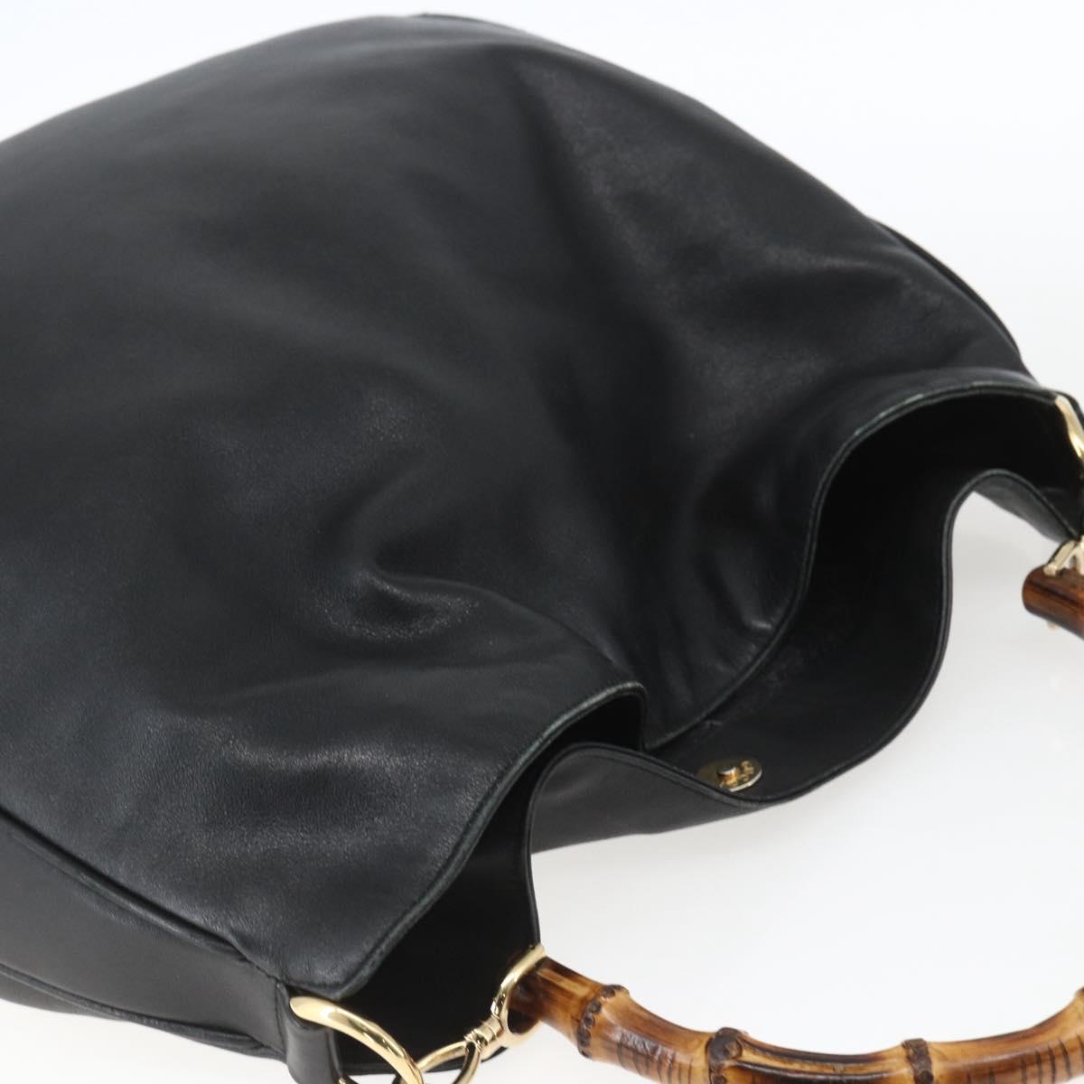 GUCCI Bamboo Shoulder Bag Leather 2way Black Gold 001 1577 Auth 167922