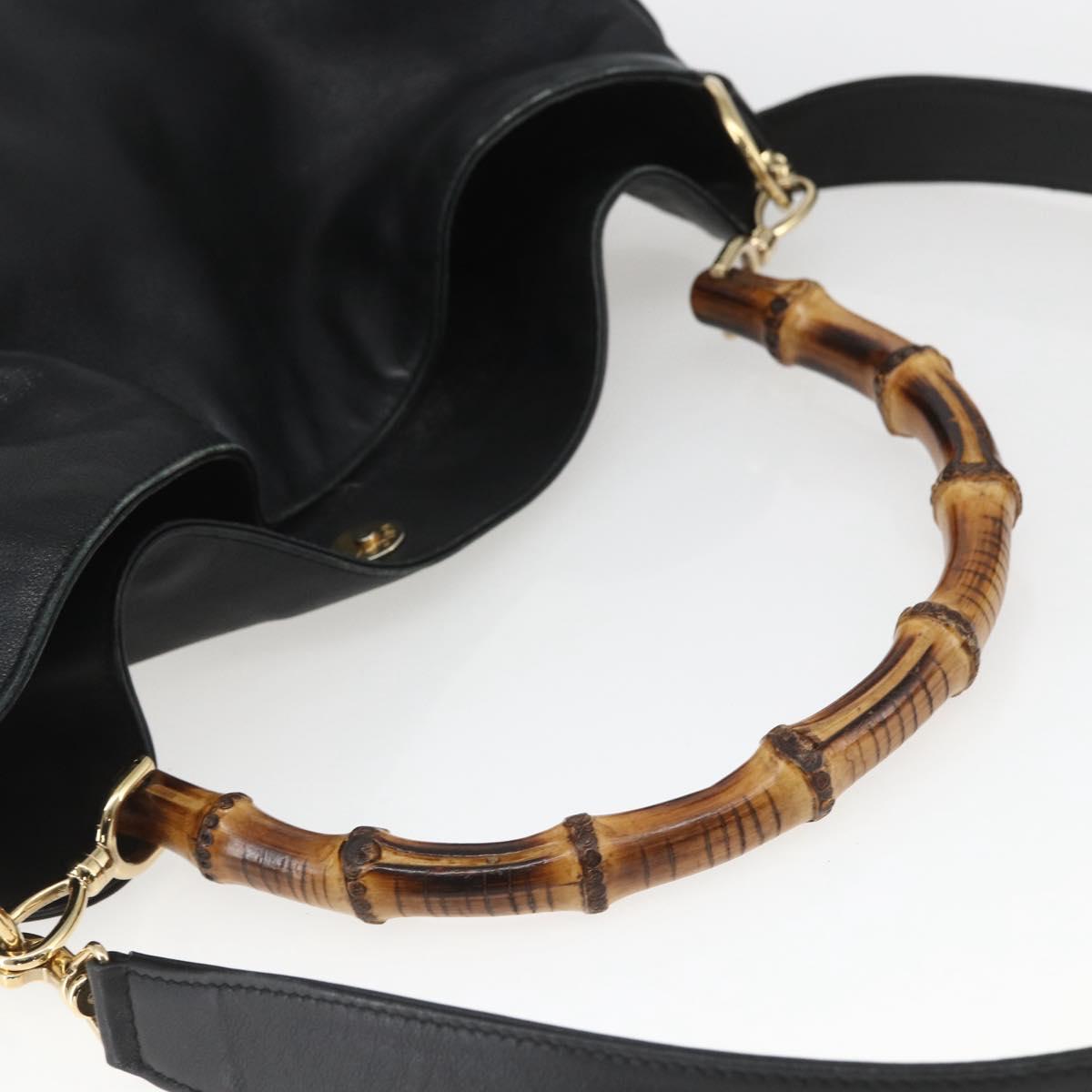 GUCCI Bamboo Shoulder Bag Leather 2way Black Gold 001 1577 Auth 167922