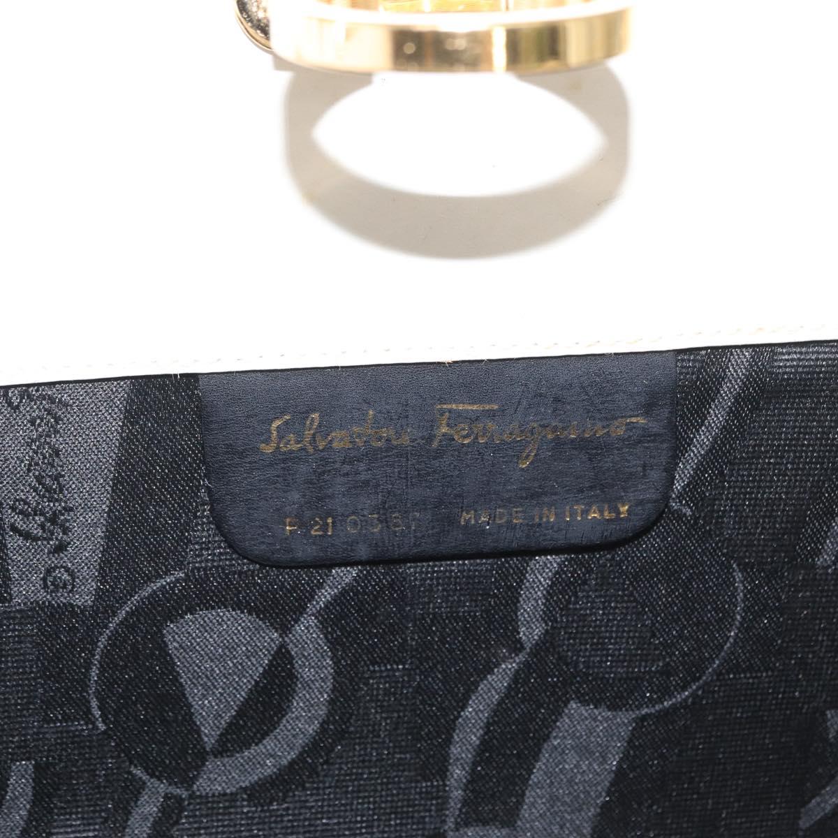 Salvatore Ferragamo Gancini Chain Shoulder Bag Leather White Gold Auth 167924