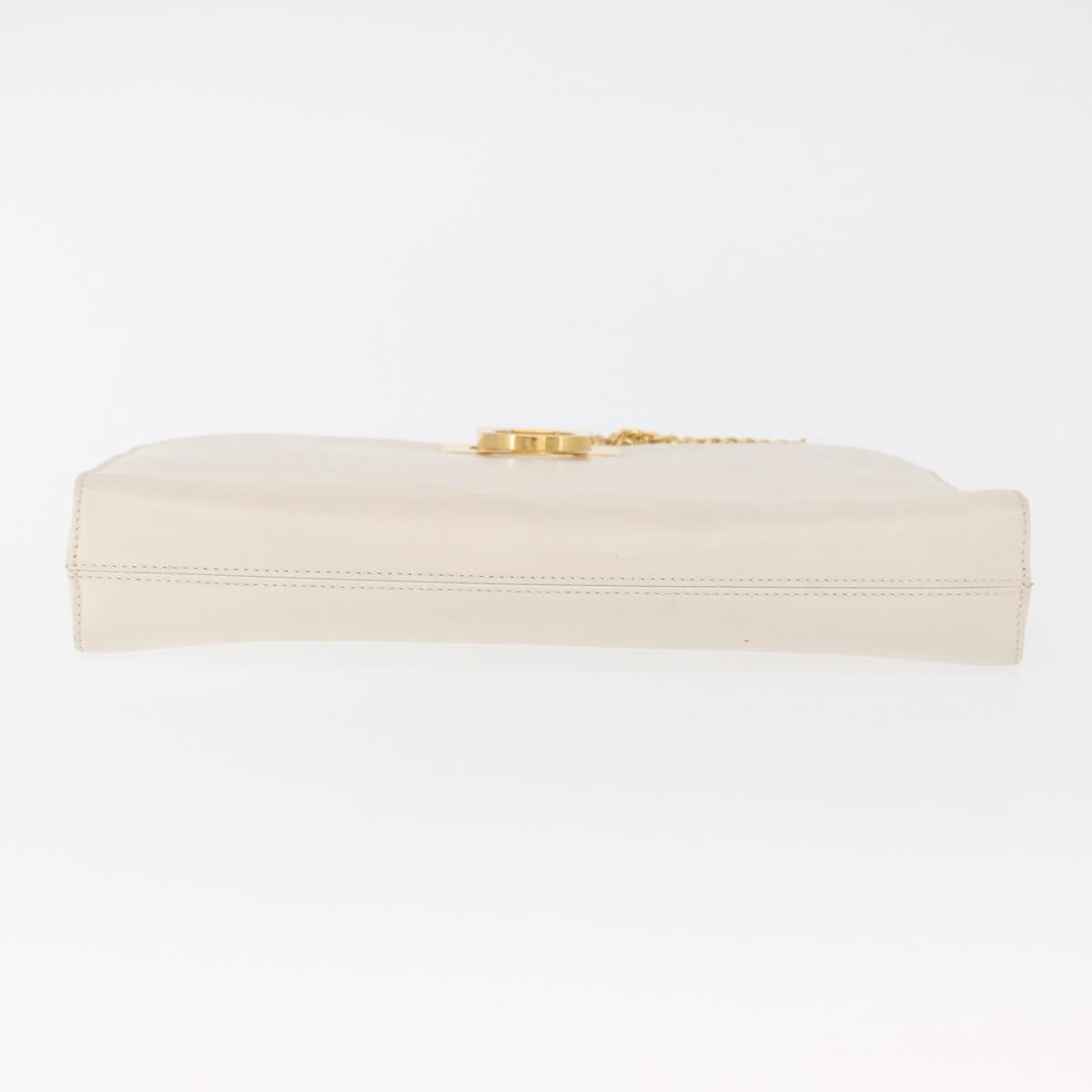 Salvatore Ferragamo Gancini Chain Shoulder Bag Leather White Gold Auth 167924