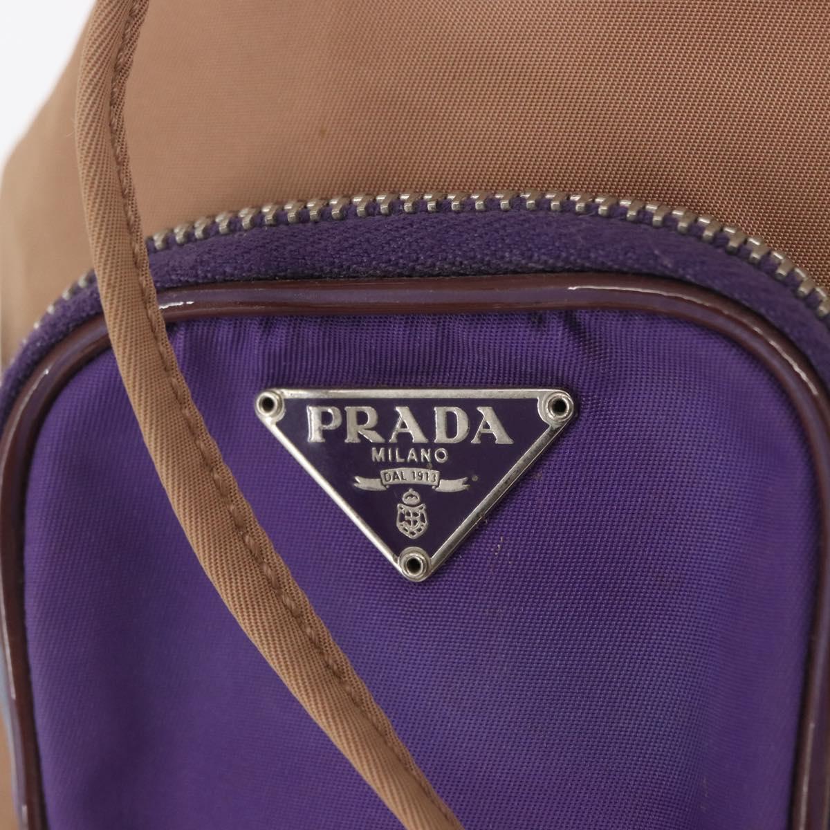 PRADA Hand Pouch Nylon Beige Silver Auth 167929