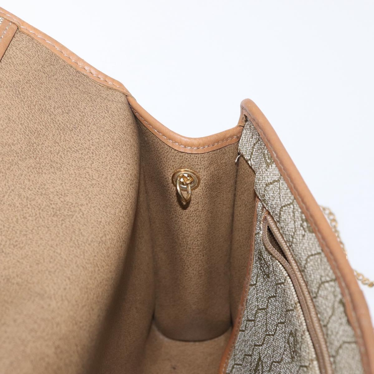 Christian Dior Honeycomb Canvas Chain Shoulder Bag PVC Beige Gold Auth 167930