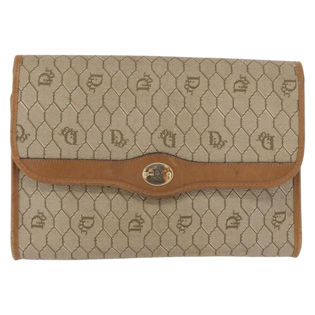 Christian Dior Honeycomb Canvas Chain Shoulder Bag PVC Beige Gold Auth 167930