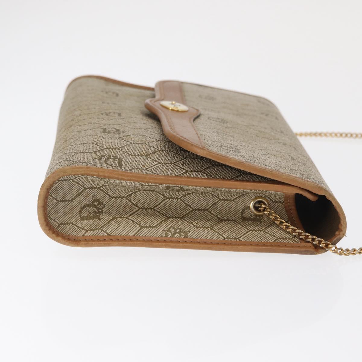 Christian Dior Honeycomb Canvas Chain Shoulder Bag PVC Beige Gold Auth 167930