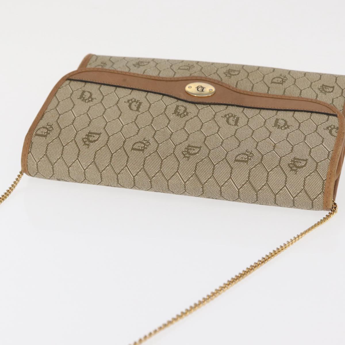 Christian Dior Honeycomb Canvas Chain Shoulder Bag PVC Beige Gold Auth 167930