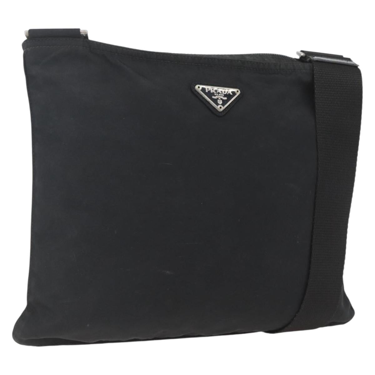 PRADA Shoulder Bag Nylon Black Silver Auth 167931