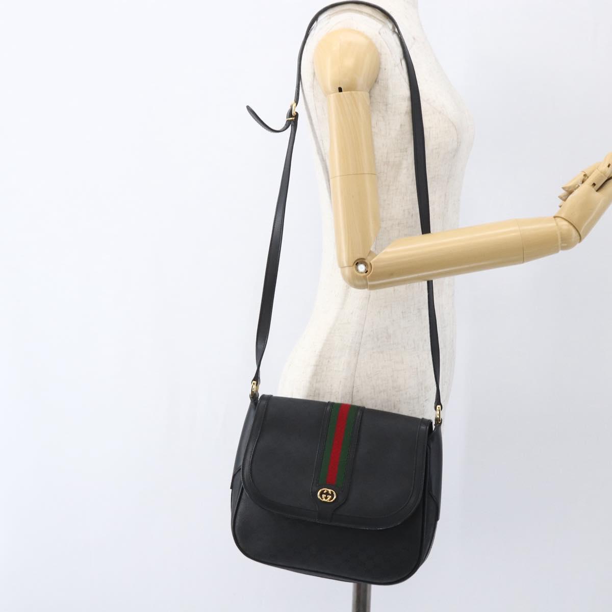 GUCCI Micro GG Supreme Web Sherry Line Bag PVC Black 001 115 0914 Auth 167932