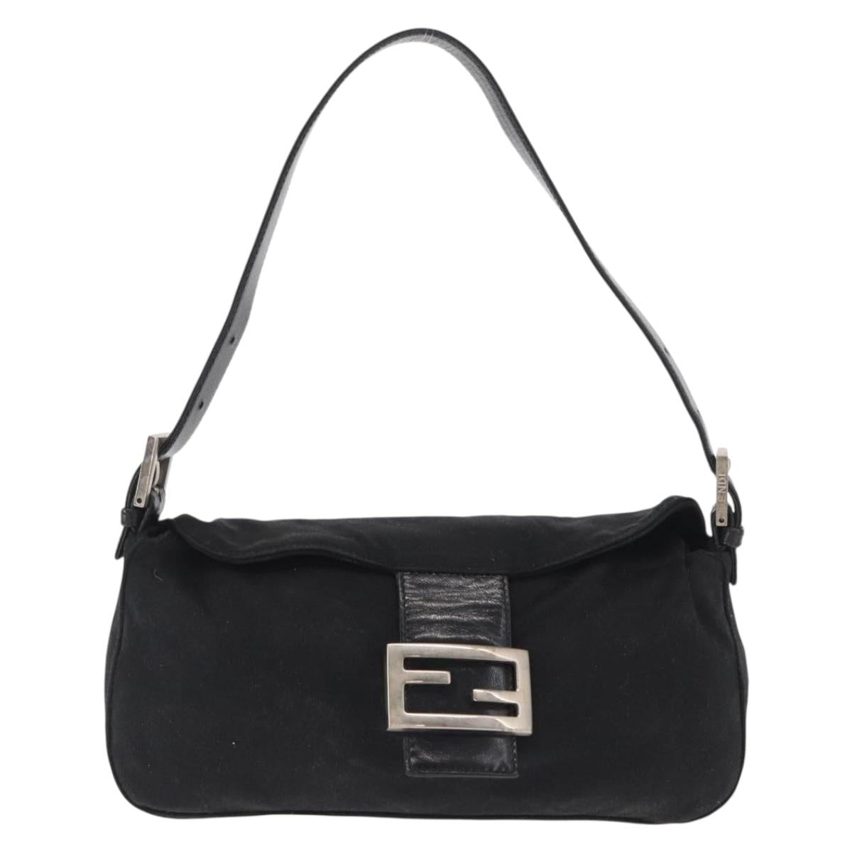 FENDI Mamma Baguette Shoulder Bag Nylon Black Silver Auth 167936