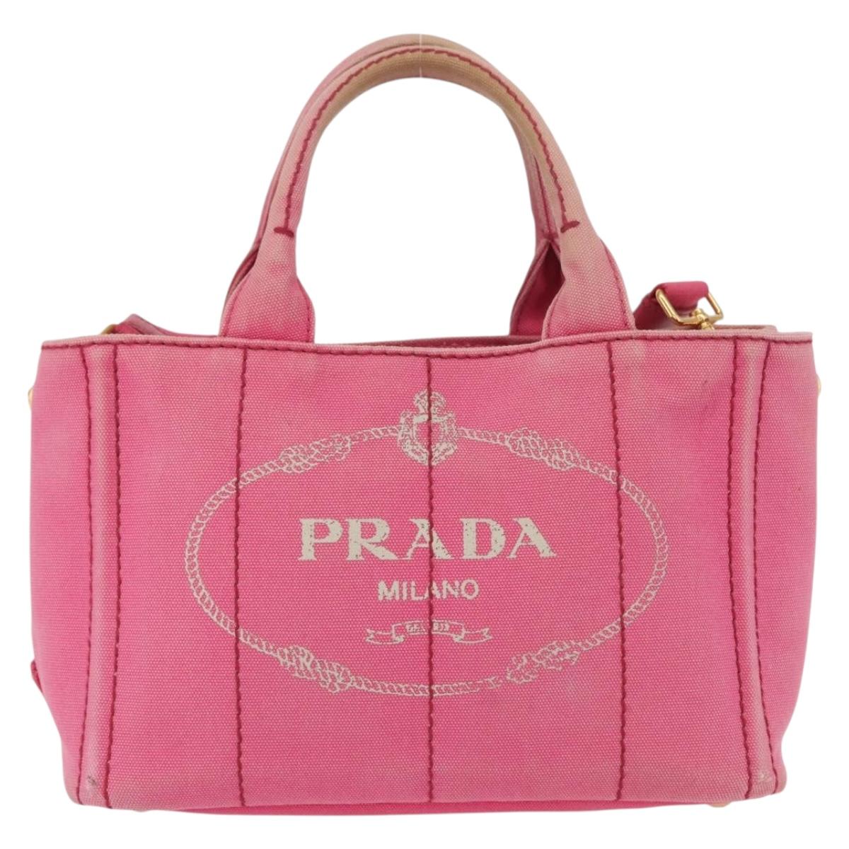 PRADA Canapa Mini Hand Bag Canvas 2way Pink Gold Auth 167938
