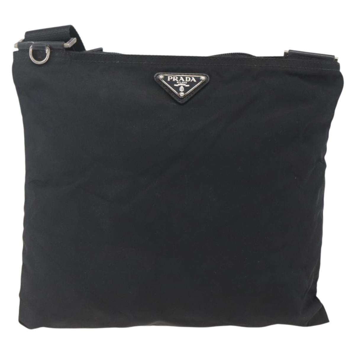 PRADA Shoulder Bag Nylon Black Silver Auth 167943