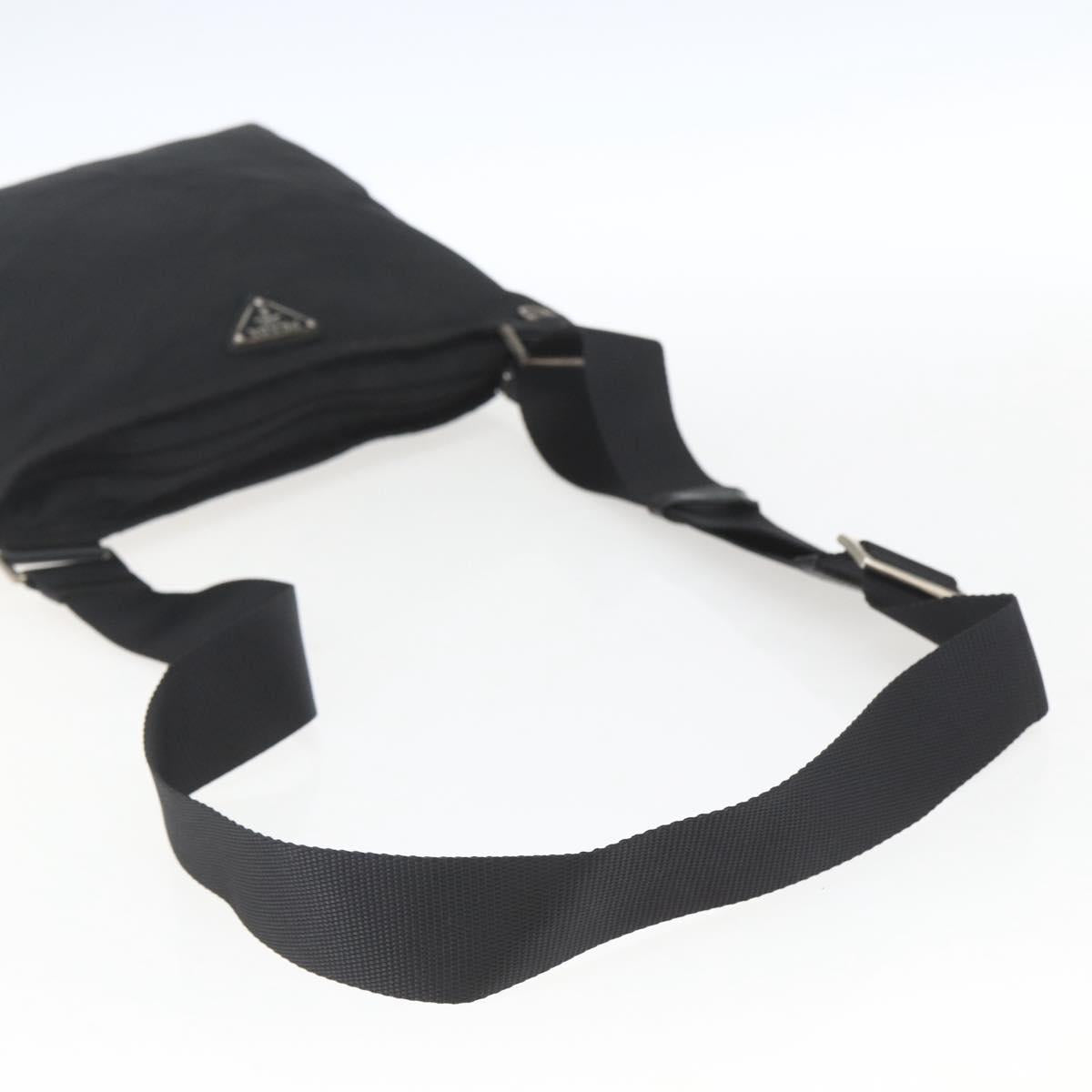 PRADA Shoulder Bag Nylon Black Silver Auth 167943