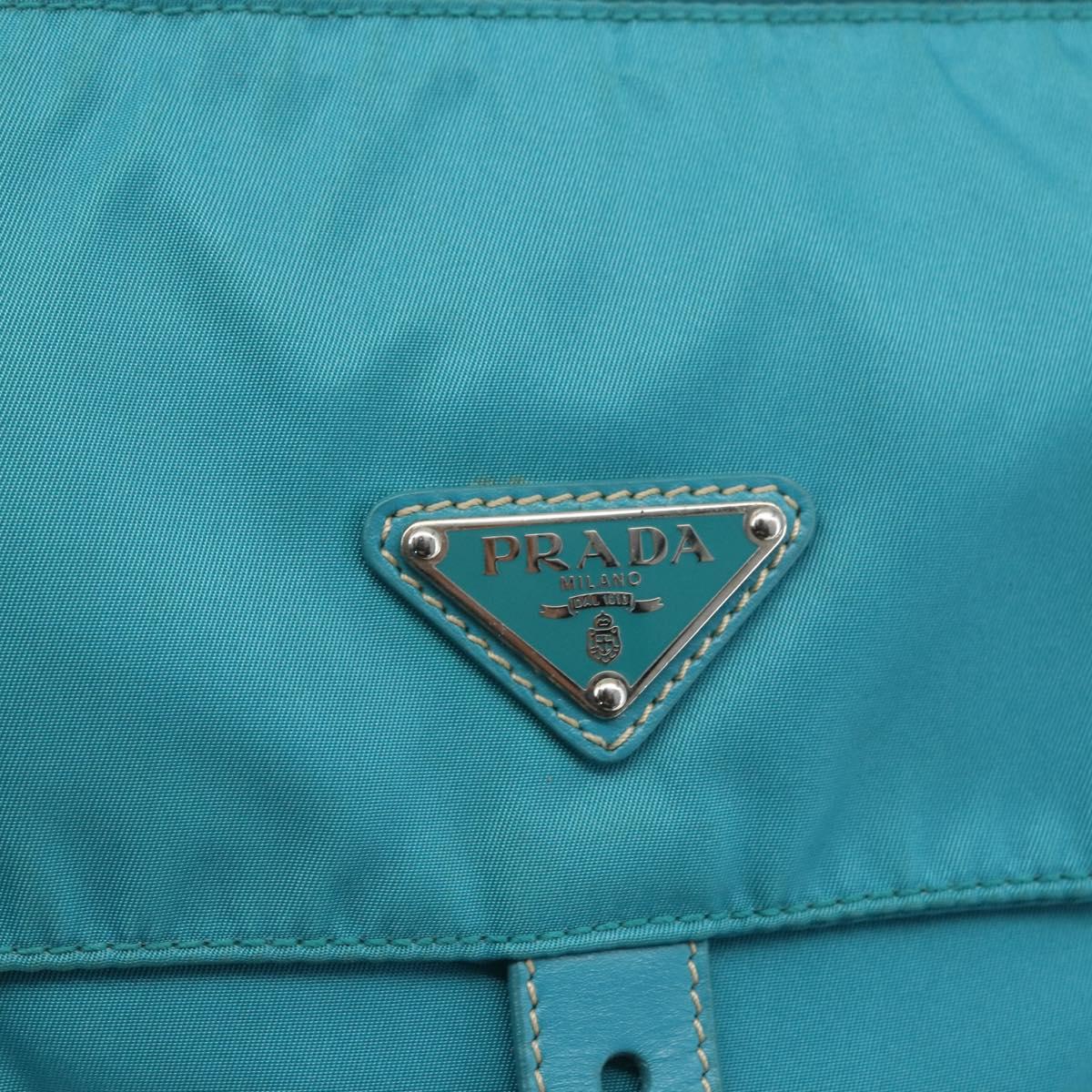 PRADA Shoulder Bag Nylon Light Blue Silver Auth 167944