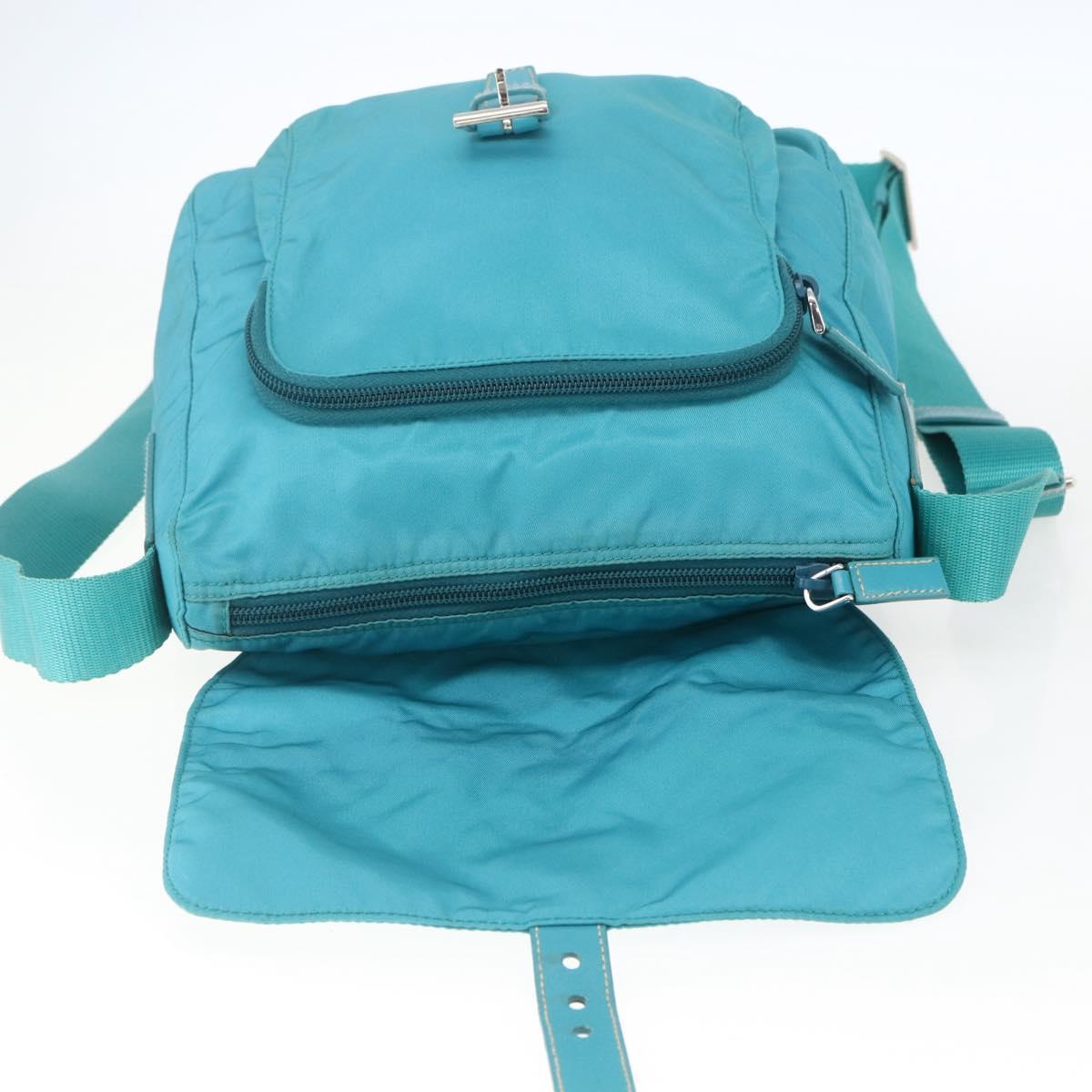 PRADA Shoulder Bag Nylon Light Blue Silver Auth 167944