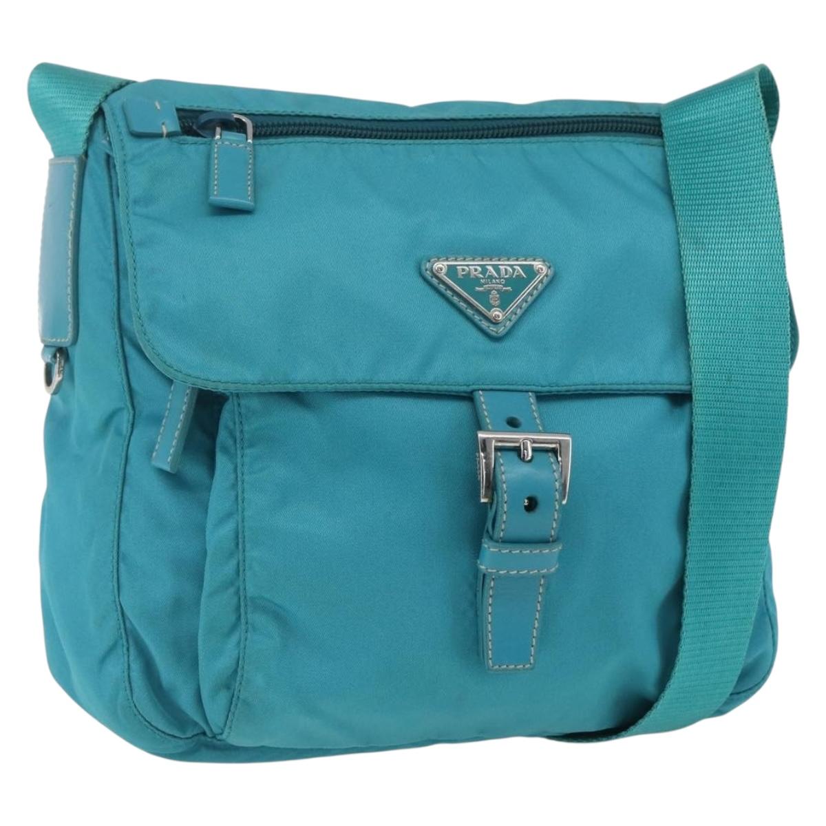 PRADA Shoulder Bag Nylon Light Blue Silver Auth 167944