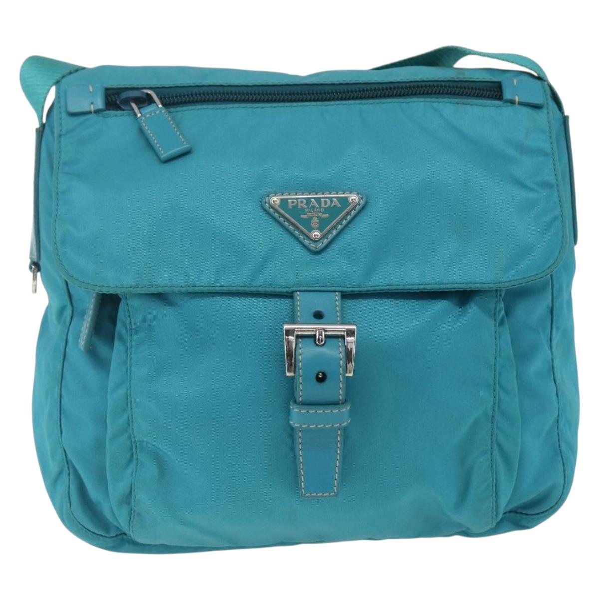PRADA Shoulder Bag Nylon Light Blue Silver Auth 167944