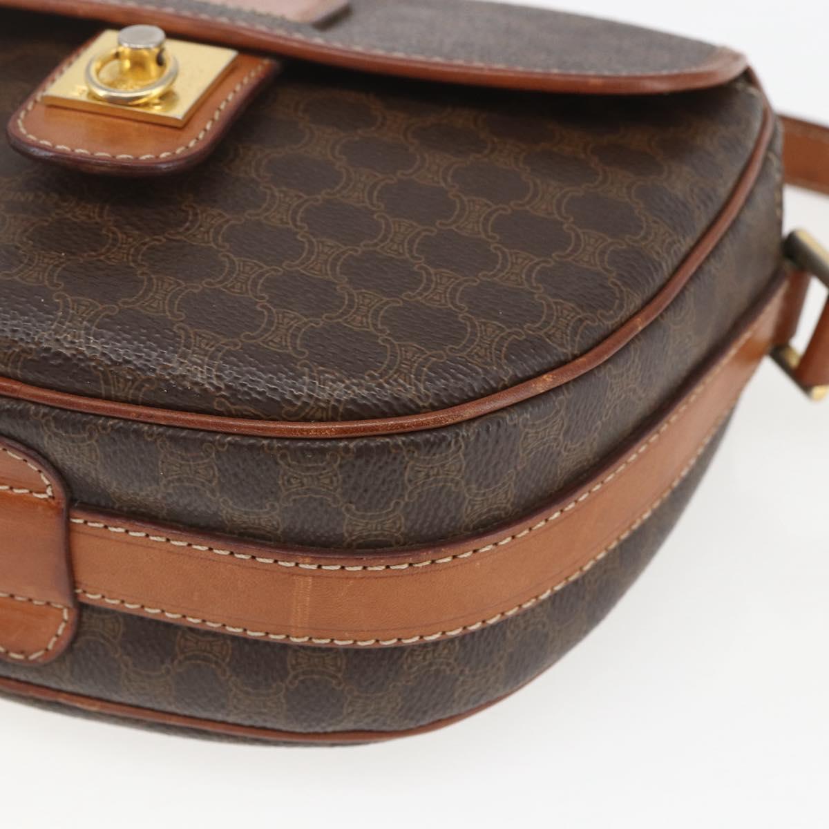 CELINE Macadam Canvas Shoulder Bag PVC Leather Brown Gold Auth 167961