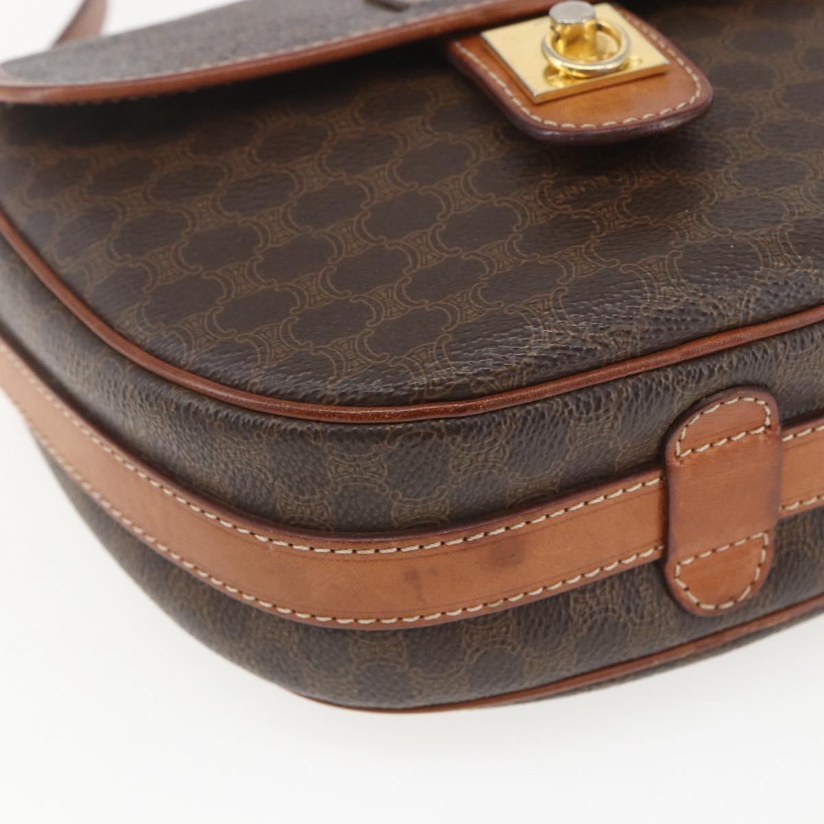 CELINE Macadam Canvas Shoulder Bag PVC Leather Brown Gold Auth 167961