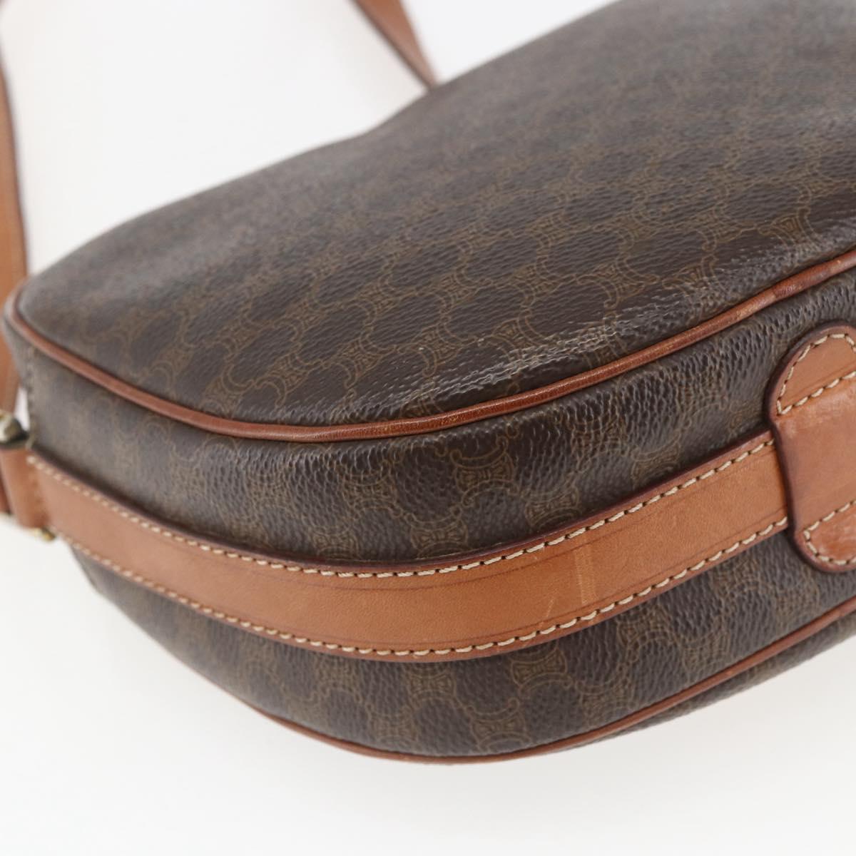 CELINE Macadam Canvas Shoulder Bag PVC Leather Brown Gold Auth 167961