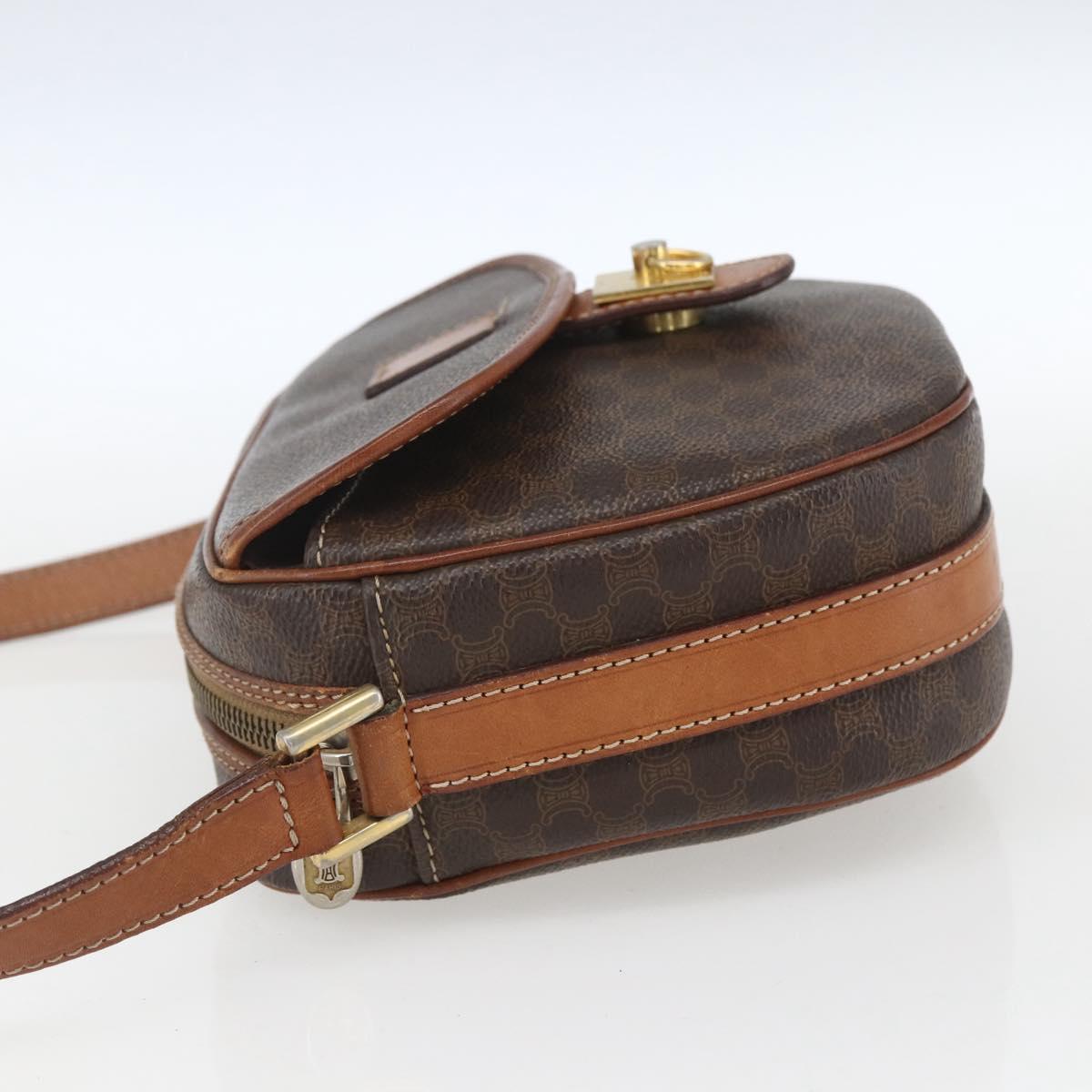 CELINE Macadam Canvas Shoulder Bag PVC Leather Brown Gold Auth 167961