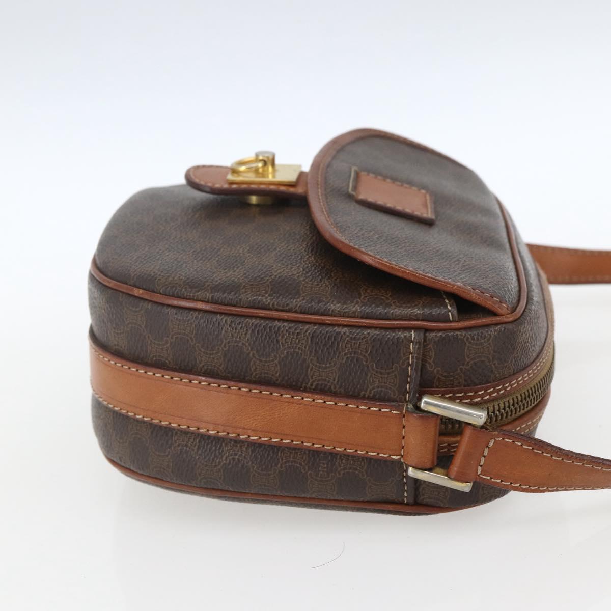 CELINE Macadam Canvas Shoulder Bag PVC Leather Brown Gold Auth 167961