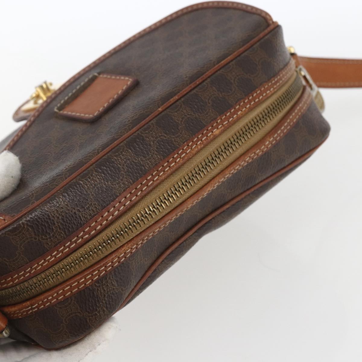 CELINE Macadam Canvas Shoulder Bag PVC Leather Brown Gold Auth 167961