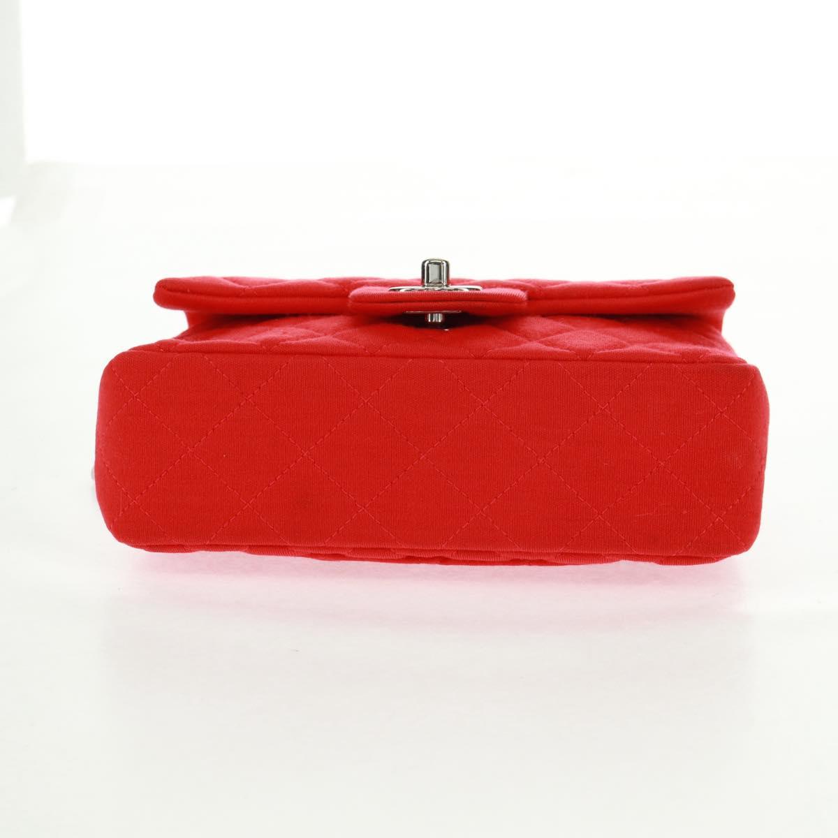 CHANEL Matelasse 20 Chain Shoulder Bag Cotton Red Silver CC Auth 167964SAV