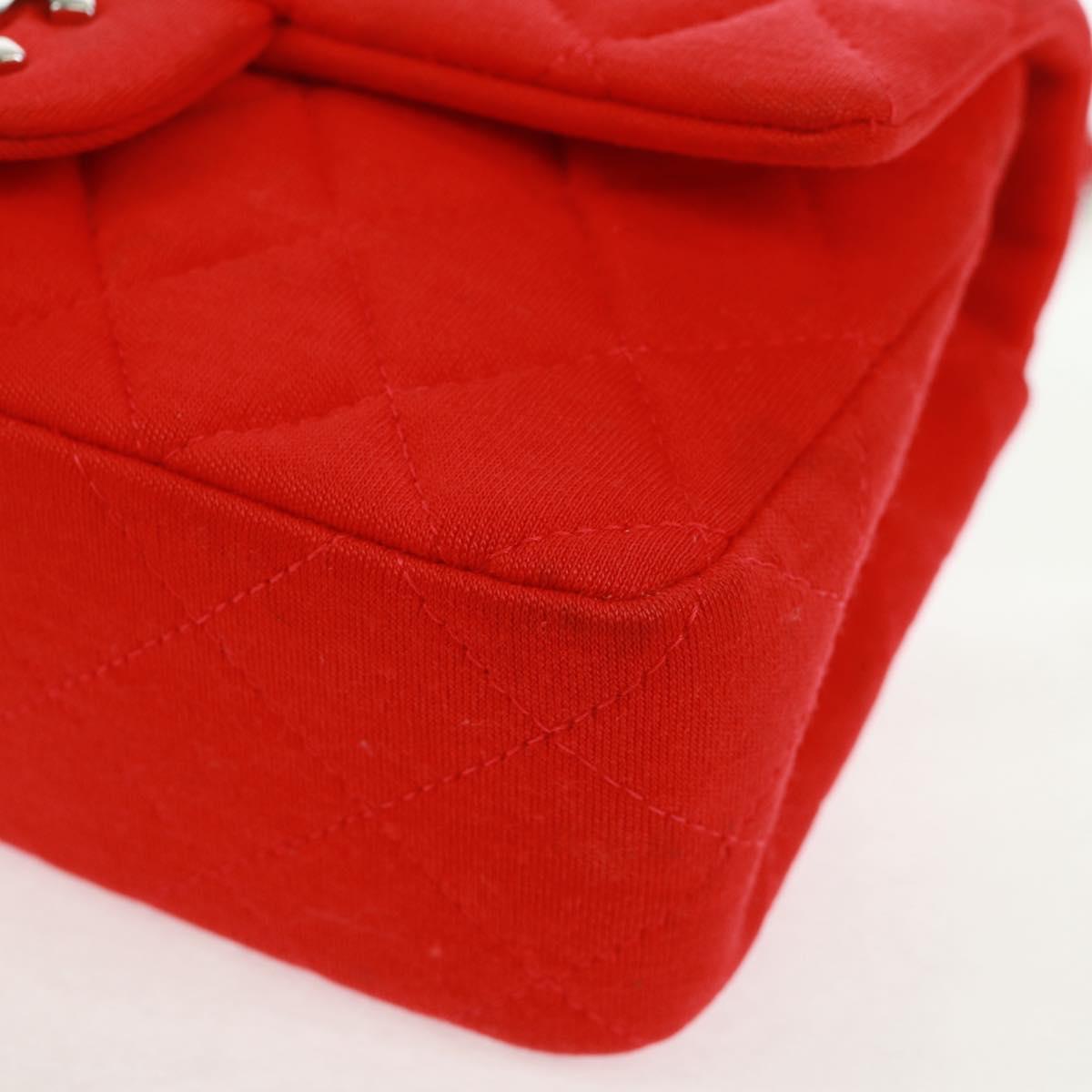CHANEL Matelasse 20 Chain Shoulder Bag Cotton Red Silver CC Auth 167964SAV